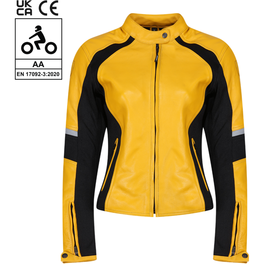 MotoGirl Fiona Ladies Leather Jacket Yellow (Image 5) - ThrottleChimp