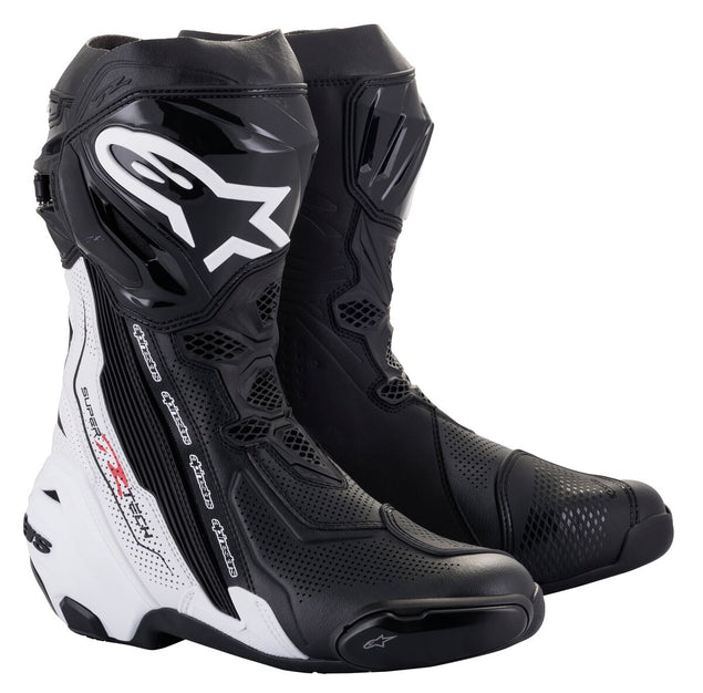 Alpinestars Supertech R Vented Long Boots Black / White FREE 1 YEAR Returns, FREE UK Delivery | ThrottleChimp