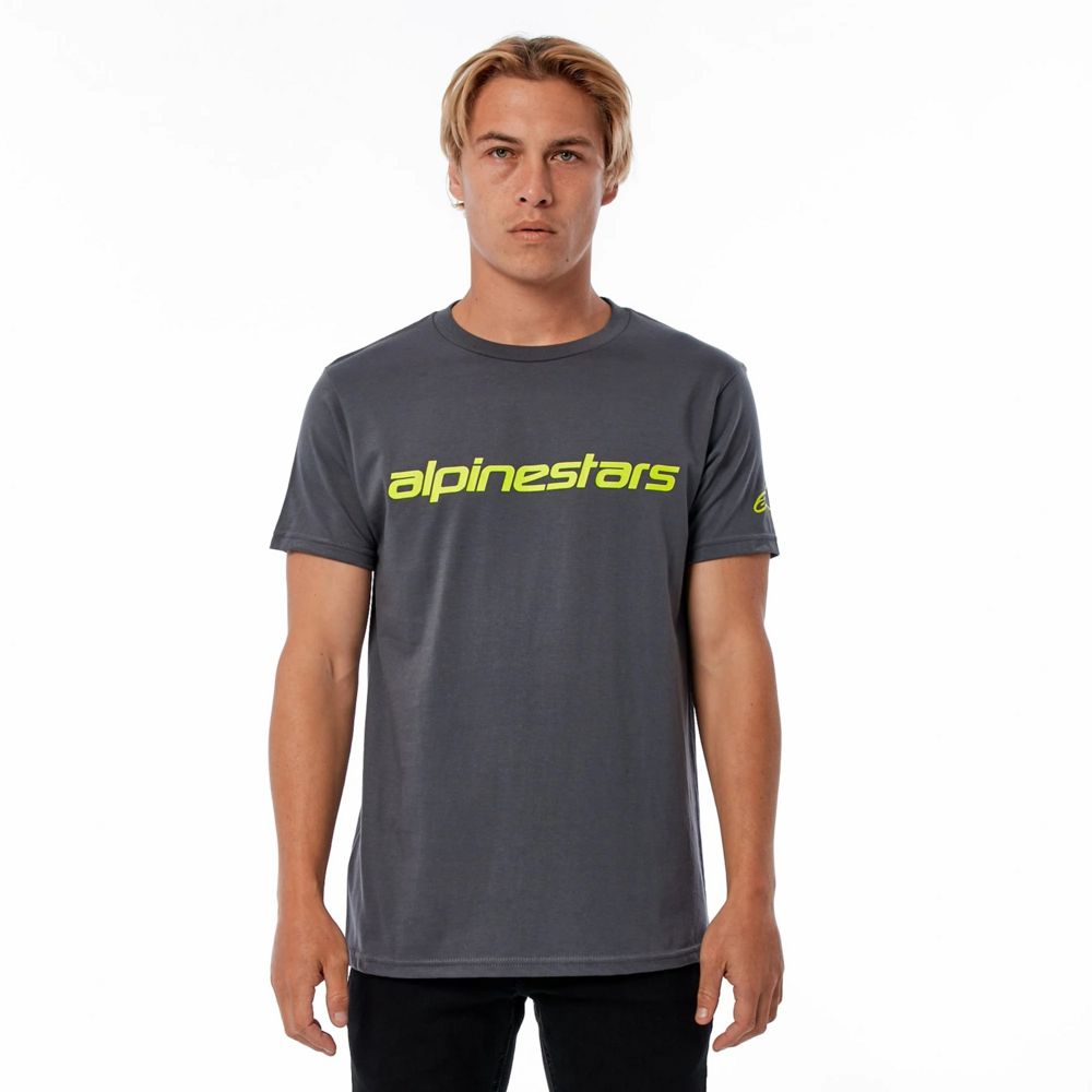 Alpinestars Linear Wordmark Tee Charcoal / Fluo Yellow (Image 2) - ThrottleChimp