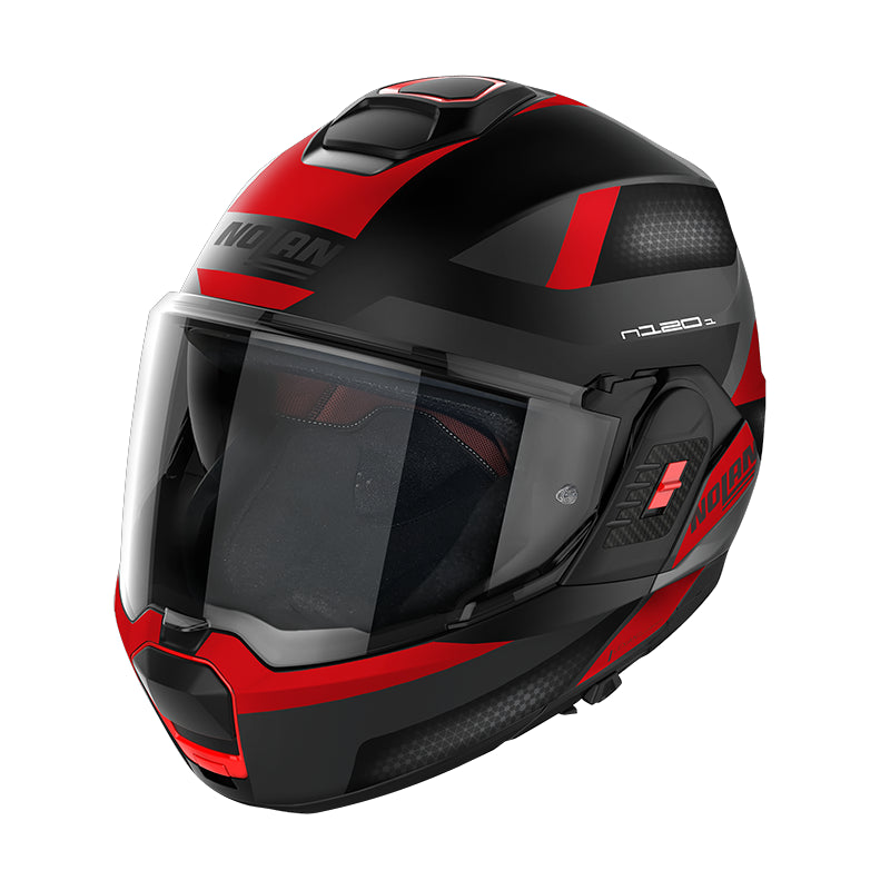 Nolan N120-1 Subway N-Com Modular Flip-Up Helmet Flat Black / Red FREE 1 YEAR Returns, FREE UK Delivery | ThrottleChimp