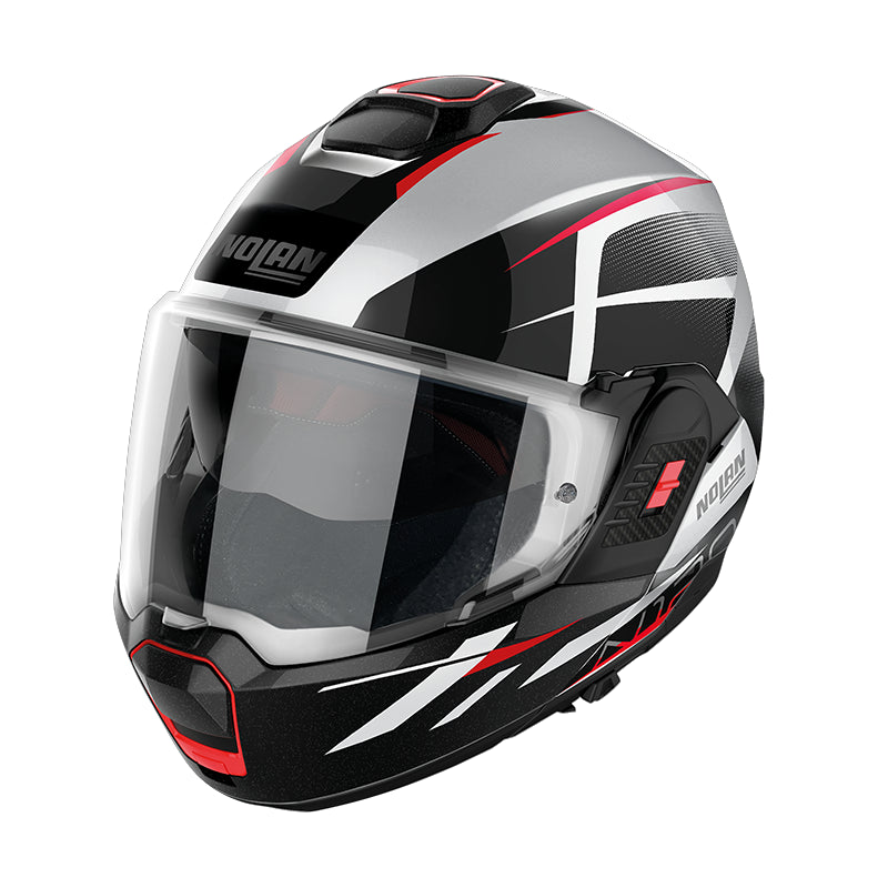 Nolan N120-1 Nightlife N-Com Modular Flip-Up Helmet Metal White / Black / Red FREE 1 YEAR Returns, FREE UK Delivery | ThrottleChimp