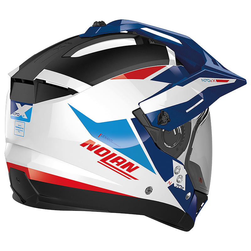 Nolan N70-2 X 06 Stunner N-Com Adventure Helmet Metal White / Blue / Red FREE 1 YEAR Returns, FREE UK Delivery | ThrottleChimp