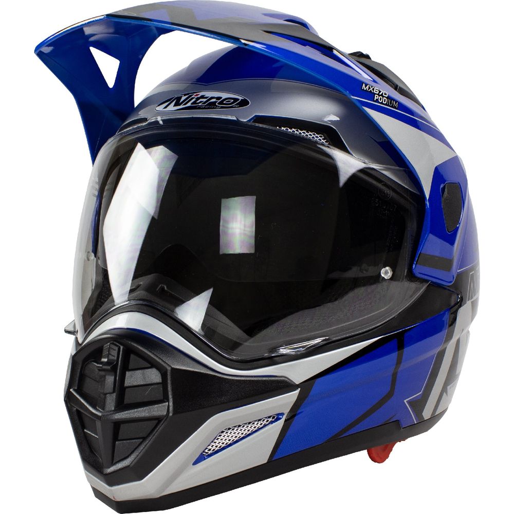 Nitro MX670 DVS Podium Pinlock Ready Adventure Helmet Black / Blue / Silver (Image 2) - ThrottleChimp