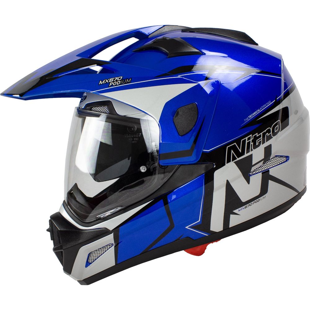 Nitro MX670 DVS Podium Pinlock Ready Adventure Helmet Black / Blue / Silver - ThrottleChimp