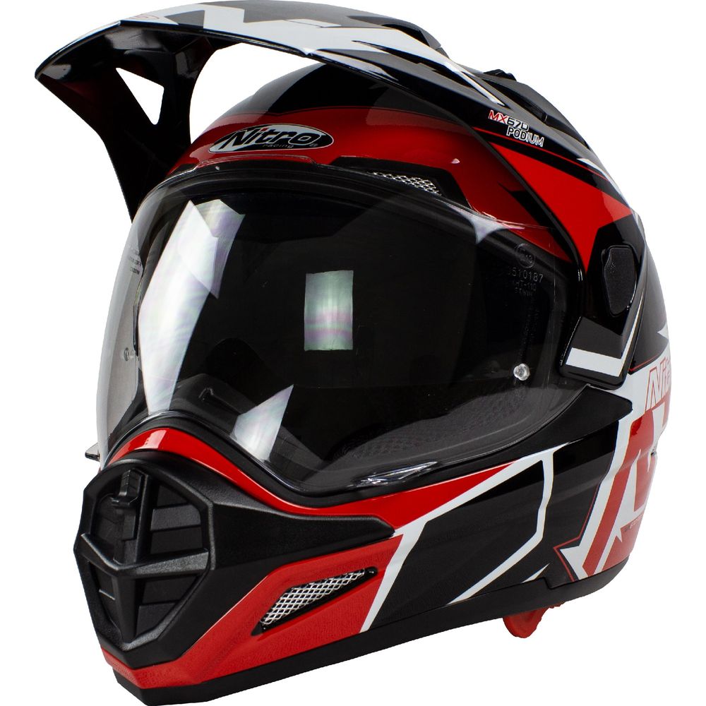 Nitro MX670 DVS Podium Pinlock Ready Adventure Helmet White / Black / Red (Image 2) - ThrottleChimp