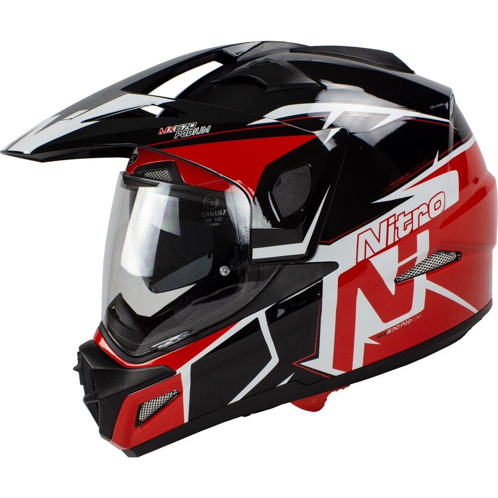 Nitro MX670 DVS Podium Pinlock Ready Adventure Helmet White / Black / Red - ThrottleChimp