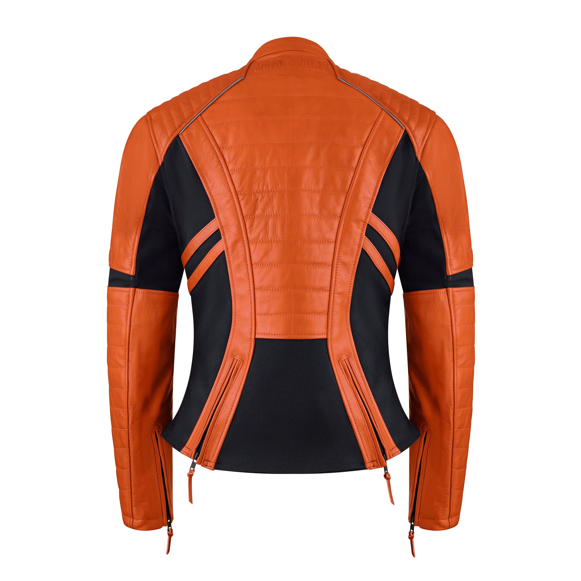 MotoGirl Amelia Ladies Leather Jacket Orange FREE 1 YEAR Returns, FREE UK Delivery | ThrottleChimp