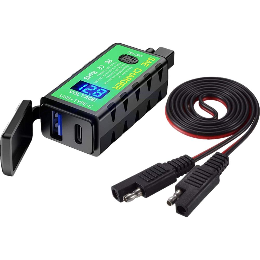 Bike It SAE Power Supply Twin USB QC3.0 & Type-C With On/Off & Voltmeter - ThrottleChimp