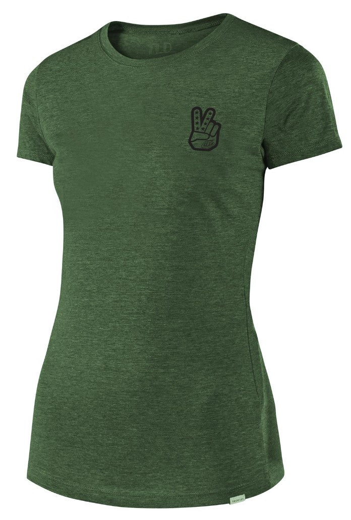 Troy Lee Designs Peace And Wheelies Ladies T-Shirt Olive FREE 1 YEAR Returns, FREE UK Delivery | ThrottleChimp