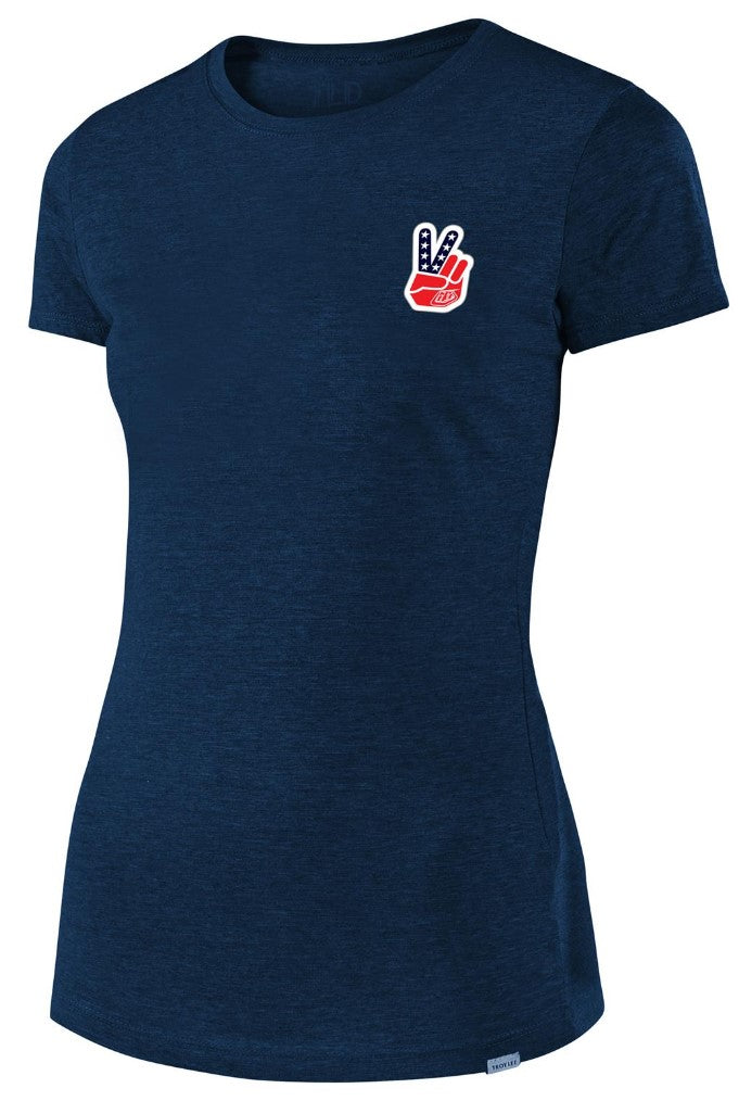 Troy Lee Designs Peace And Wheelies Ladies T-Shirt Heather Navy FREE 1 YEAR Returns, FREE UK Delivery | ThrottleChimp