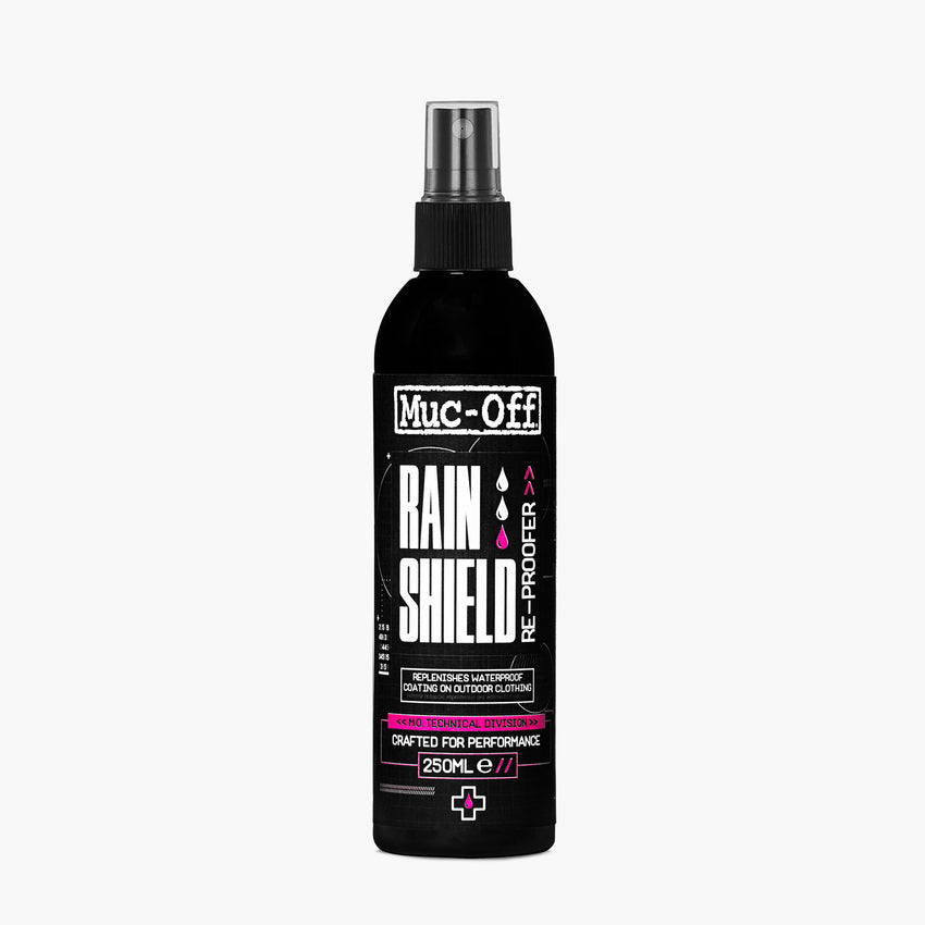 Muc-Off Rain Shield Clothing Reproofer Spray FREE 1 YEAR Returns, FREE UK Delivery | ThrottleChimp