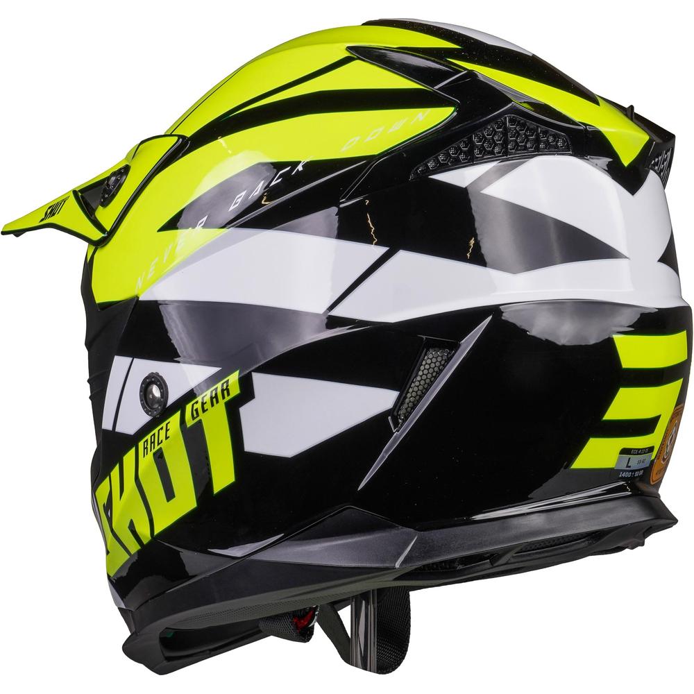 Shot Pulse MX Helmet Revenge Black / Neon Yellow / Glossy White (Image 3) - ThrottleChimp