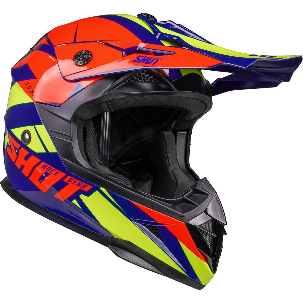 Shot Pulse MX Helmet Revenge Navy / Orange / Glossy Neon Yellow (Image 7) - ThrottleChimp