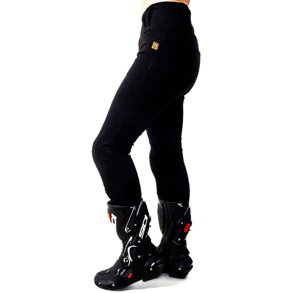 MotoGirl Ribbed Knee Ladies Leggings Black (Image 3) - ThrottleChimp