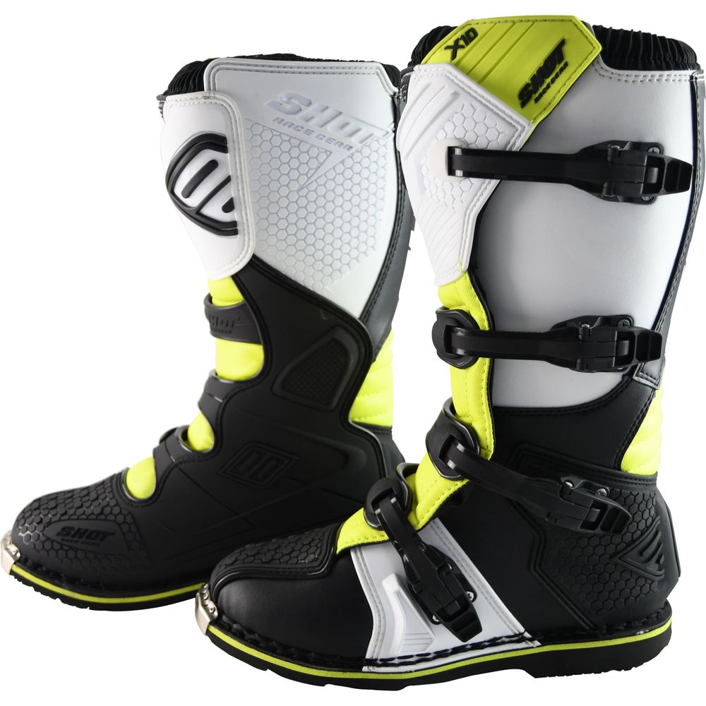 Shot X10 2.0 MX Boots Black / White / Yellow - ThrottleChimp