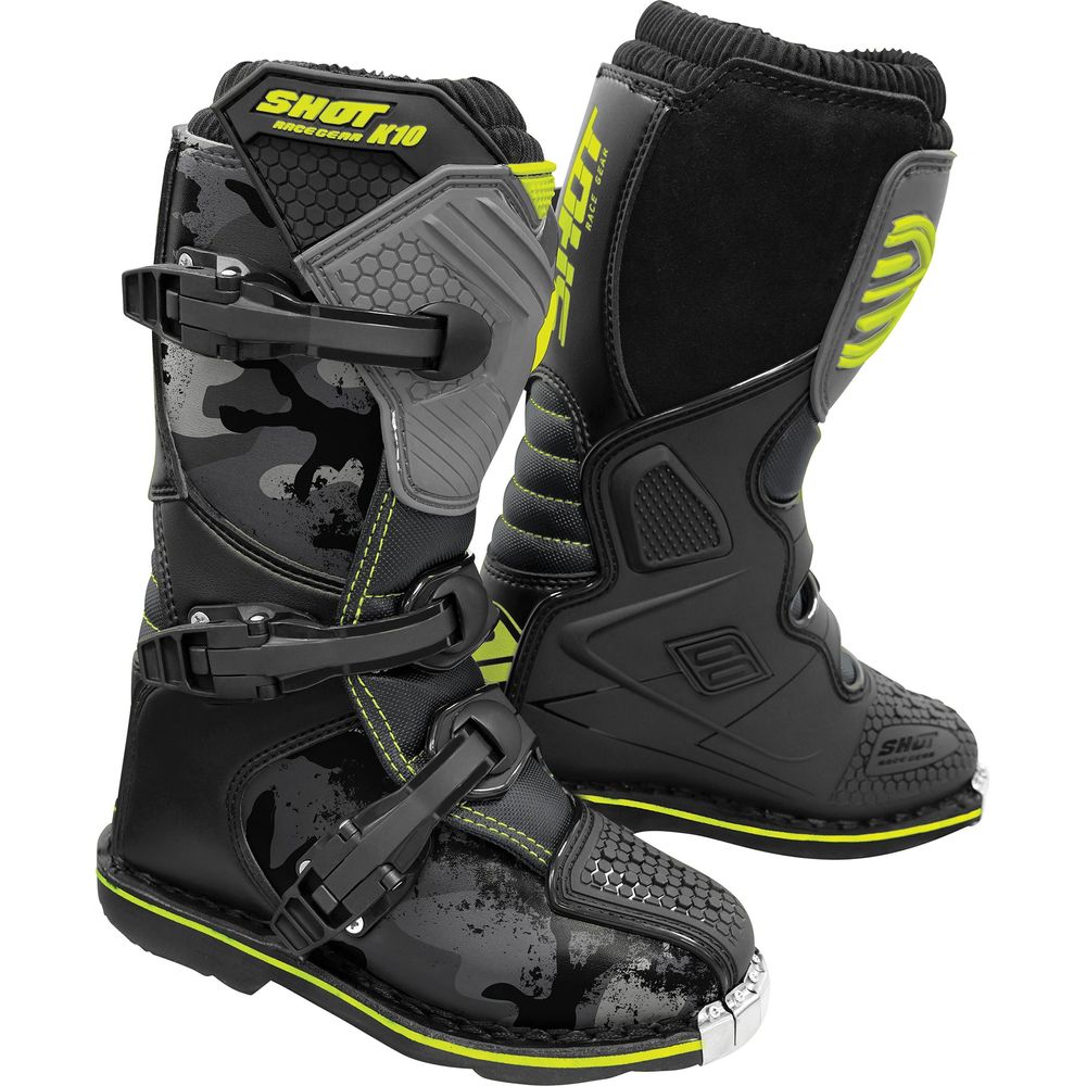 Shot K10 2.0 Kids MX Boots Black / Camo - ThrottleChimp