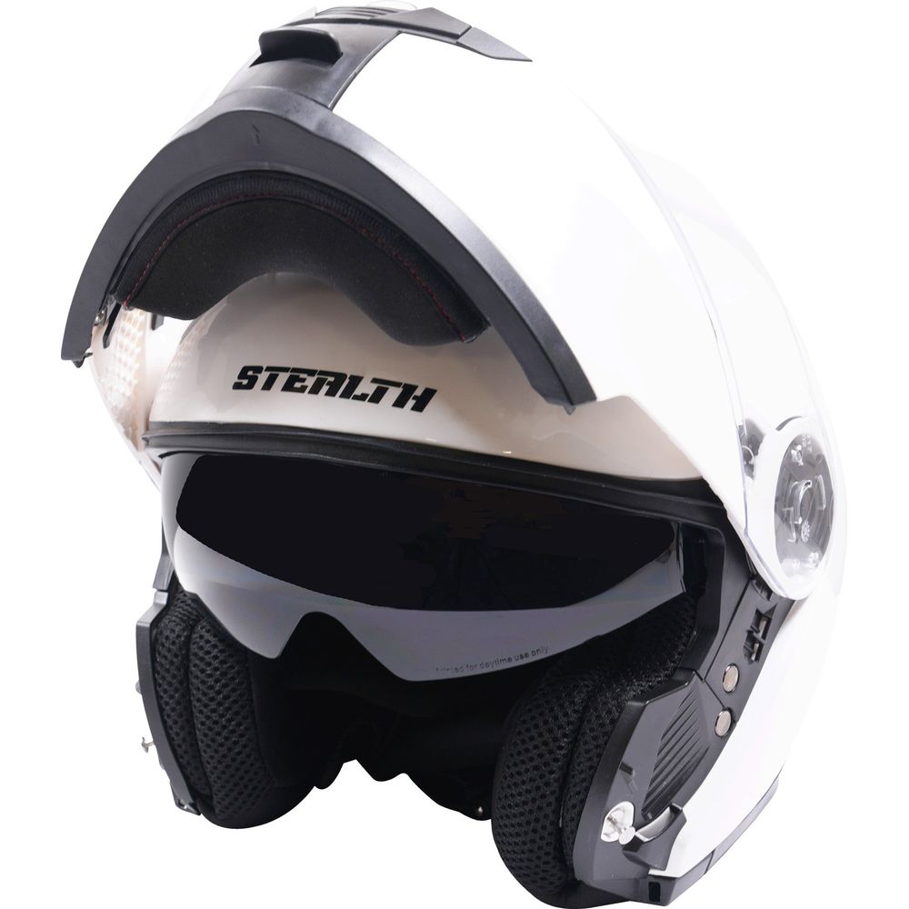 Stealth V159 Flip-Up Helmet Plain Gloss White - ThrottleChimp