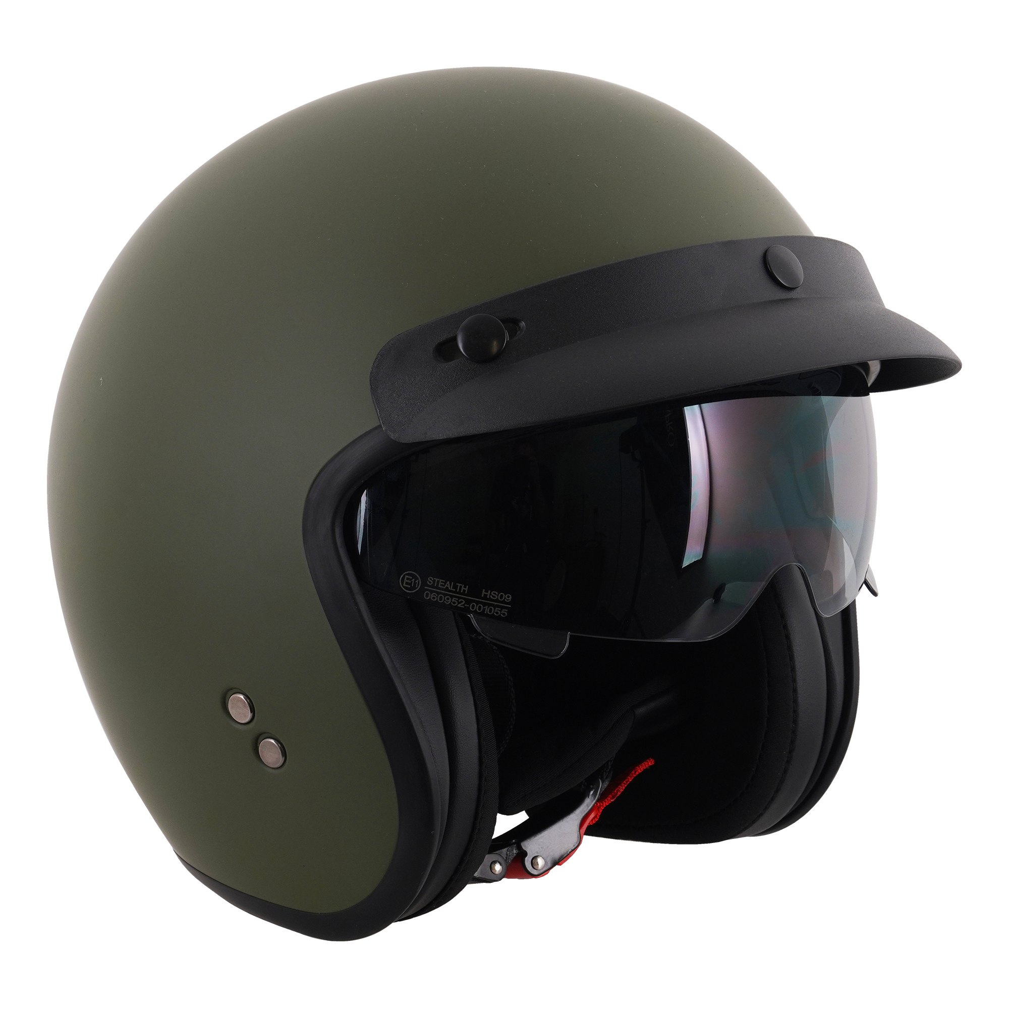 Stealth HS391 Open Face Helmet With Peak Matt Green FREE 1 YEAR Returns, FREE UK Delivery | ThrottleChimp