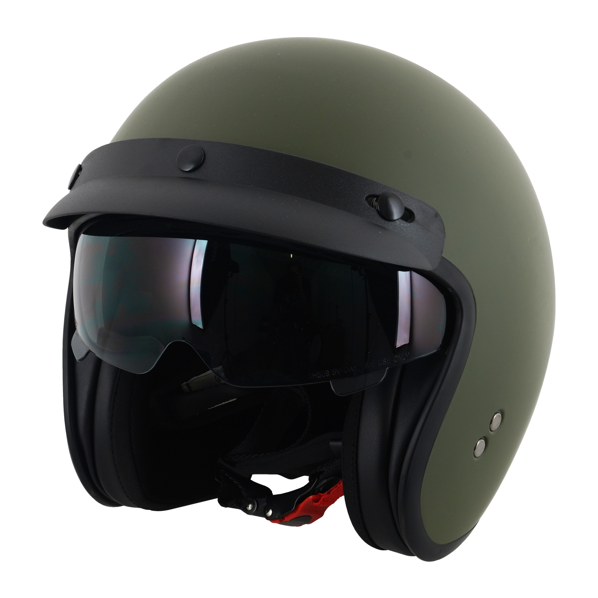 Stealth HS391 Open Face Helmet With Peak Matt Green FREE 1 YEAR Returns, FREE UK Delivery | ThrottleChimp