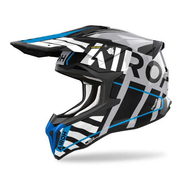 Airoh Strycker Brave MX Helmet Gloss Blue / Grey FREE 1 YEAR Returns, FREE UK Delivery | ThrottleChimp