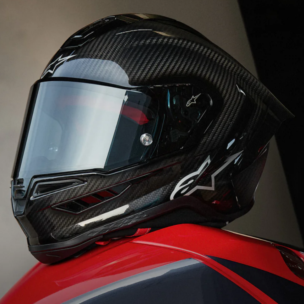 Alpinestars Supertech R10 Solid ECE 06 / FIM Full Face Helmet Matt & Gloss Black / Carbon (Image 8) - ThrottleChimp