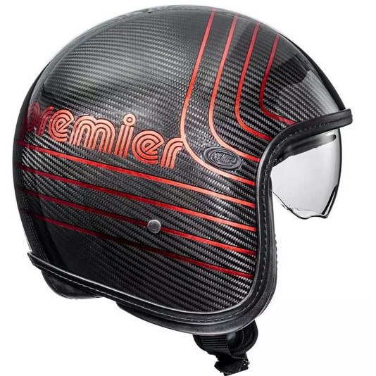 Premier Vintage Carbon EX Open Face Helmet Red (Image 3) - ThrottleChimp