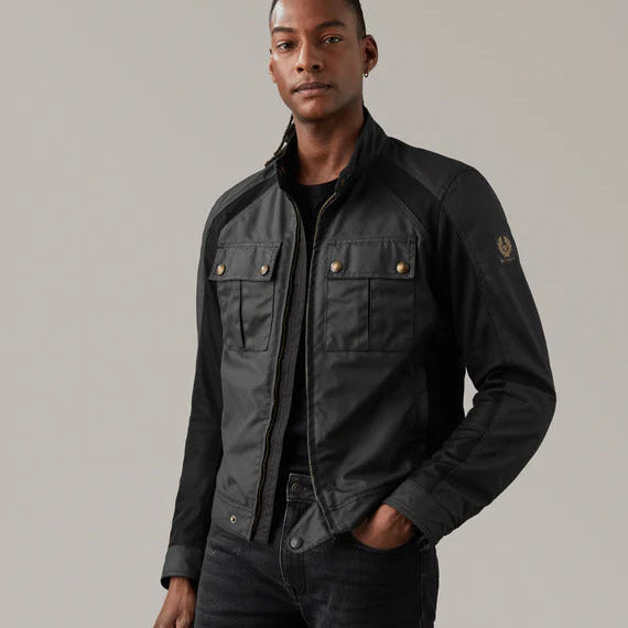 Belstaff Temple Technical Waxed Cotton Jacket Black FREE 1 YEAR Returns, FREE UK Delivery | ThrottleChimp