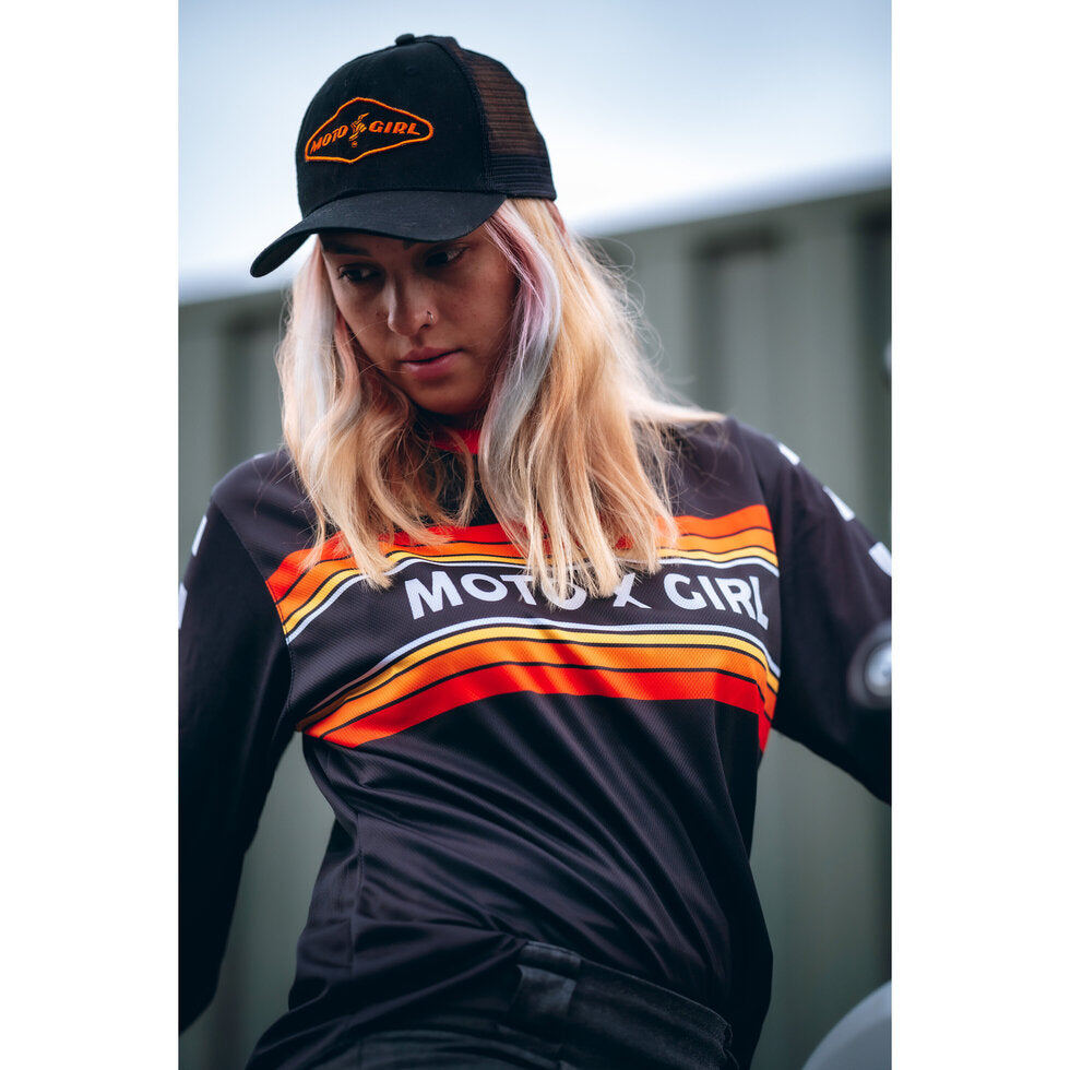 MotoGirl MX Ladies Jersery Chequered Orange / Black (Image 4) - ThrottleChimp