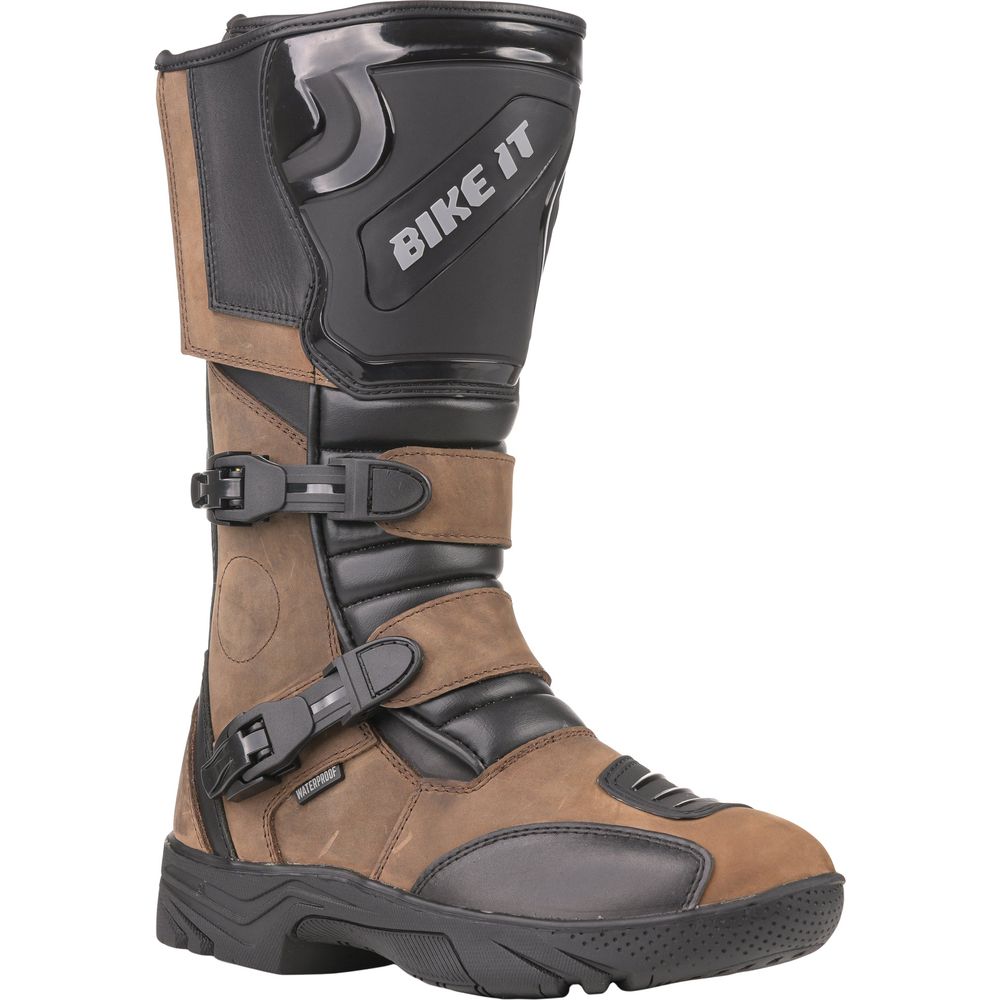 Bike It Triple-Black Motorcycle Adventure Boots Brown (Image 3) - ThrottleChimp