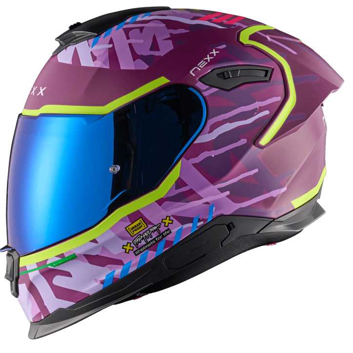 Nexx Y.100R Urbangram Full Face Helmet Matt Aubergine / Neon - Image ThrottleChimp