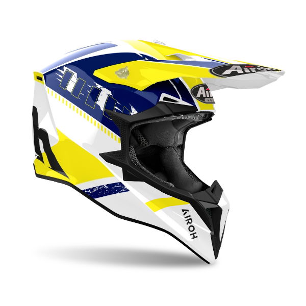 Airoh Wraaap Feel MX Helmet Gloss Yellow / Blue FREE 1 YEAR Returns, FREE UK Delivery | ThrottleChimp