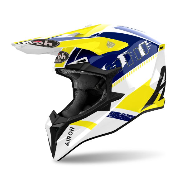 Airoh Wraaap Feel MX Helmet Gloss Yellow / Blue FREE 1 YEAR Returns, FREE UK Delivery | ThrottleChimp