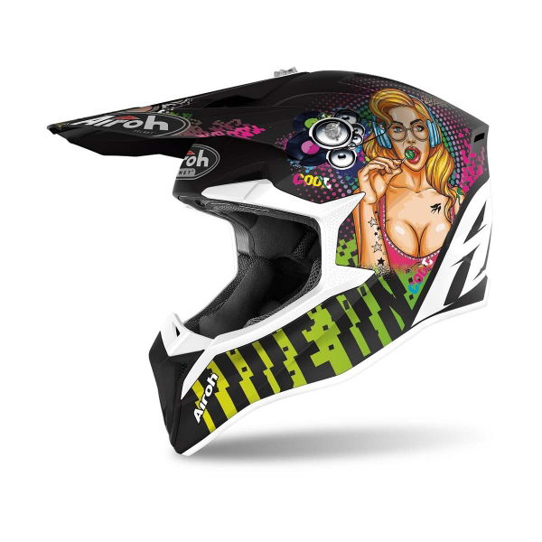 Airoh Wraap Youth MX Helmet Matt Pin Up FREE 1 YEAR Returns, FREE UK Delivery | ThrottleChimp