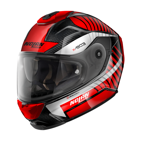 Nolan X-903 Ultra Carbon Intrigo Full Face Helmet Carbon / White / Red FREE 1 YEAR Returns, FREE UK Delivery | ThrottleChimp