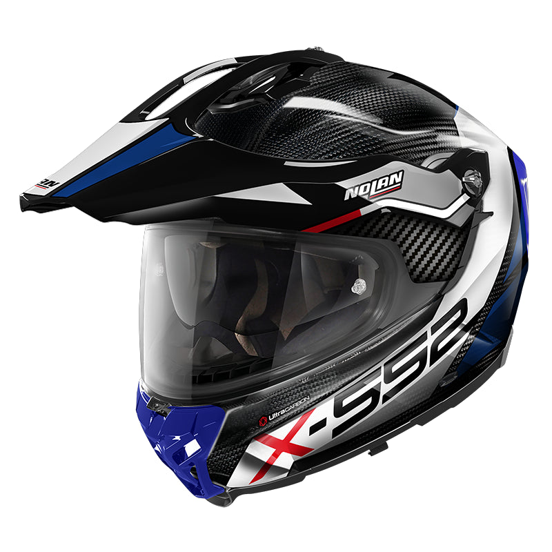 Nolan X-552 Ultra Carbon Dinamo N-Com Adventure Helmet Carbon / White / Blue / Red - ThrottleChimp