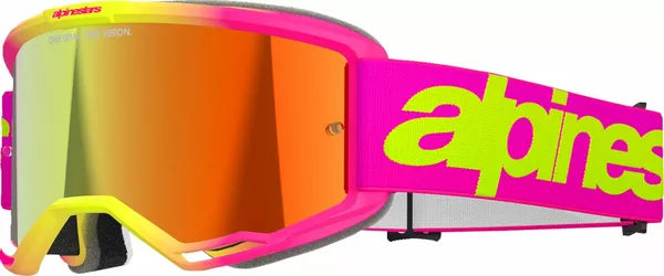 Alpinestars Vision 5 Wordmark Goggles Pink / Yellow / Mirror Red FREE 1 Year Return, FREE UK Shipping | ThrottleChimp