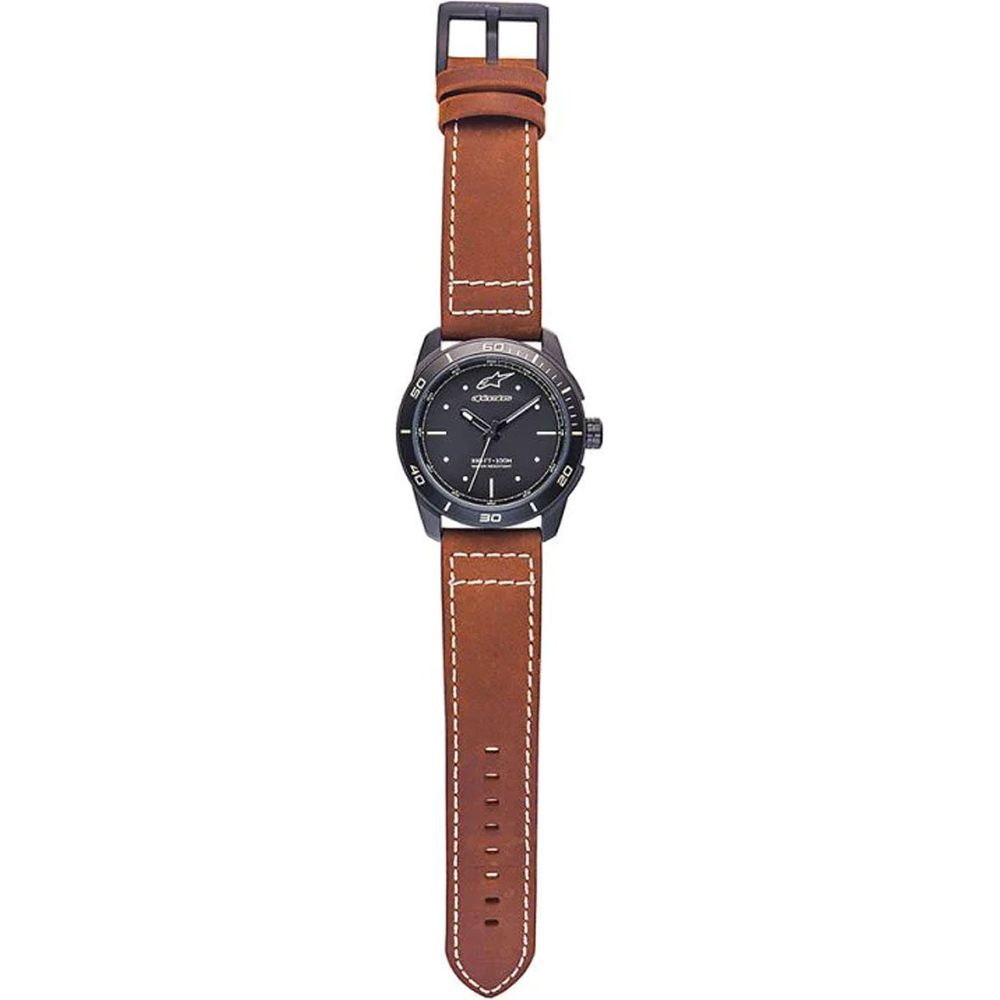 Alpinestars Tech 3H Leather Strap Brown Watch Matt Black / Black (Image 3) - ThrottleChimp