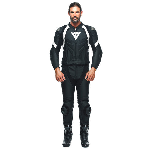 Dainese Avro 4 Two Piece Leather Suit Matt Black / Matt Black / White FREE 1 YEAR Returns, FREE UK Delivery | ThrottleChimp