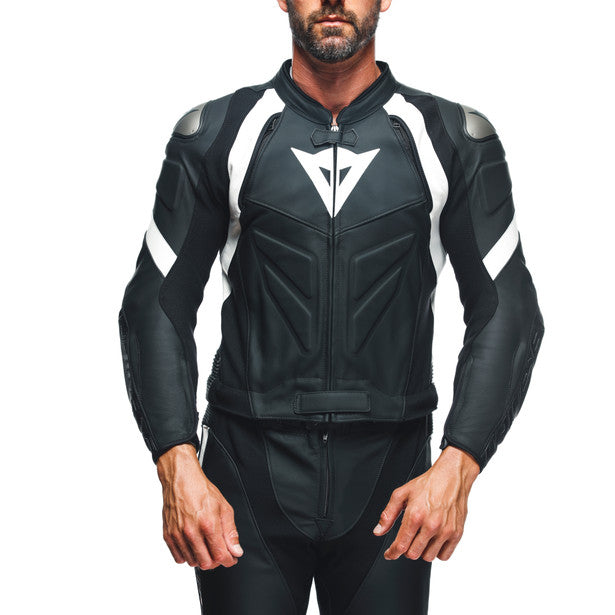 Dainese Avro 4 Two Piece Leather Suit Matt Black / Matt Black / White FREE 1 YEAR Returns, FREE UK Delivery | ThrottleChimp