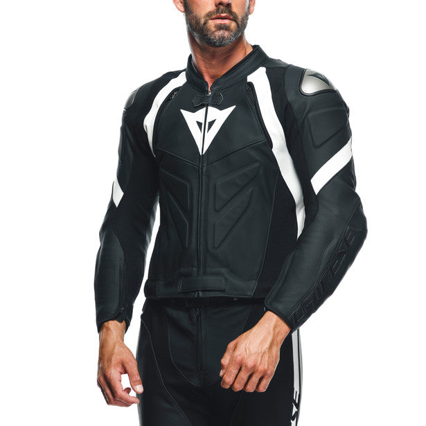 Dainese Avro 4 Two Piece Leather Suit Matt Black / Matt Black / White FREE 1 YEAR Returns, FREE UK Delivery | ThrottleChimp