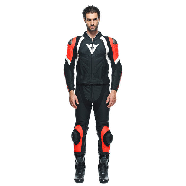 Dainese Avro 4 Two Piece Leather Suit Matt Black / Fluo Red / White (Image 4) - ThrottleChimp