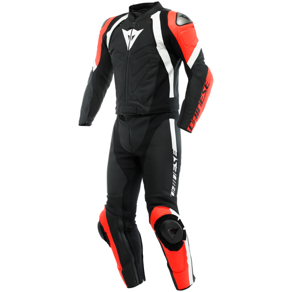 Dainese Avro 4 Two Piece Leather Suit Matt Black / Fluo Red / White (Image 2) - ThrottleChimp