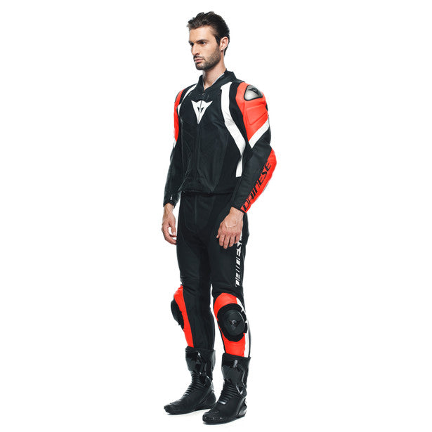 Dainese Avro 4 Two Piece Leather Suit Matt Black / Fluo Red / White (Image 5) - ThrottleChimp