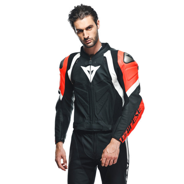 Dainese Avro 4 Two Piece Leather Suit Matt Black / Fluo Red / White (Image 6) - ThrottleChimp