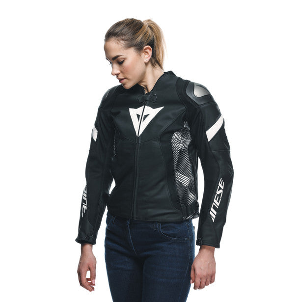 Dainese Avro 5 Ladies Leather Jacket Black / Black / White FREE 1 YEAR Returns, FREE UK Delivery | ThrottleChimp