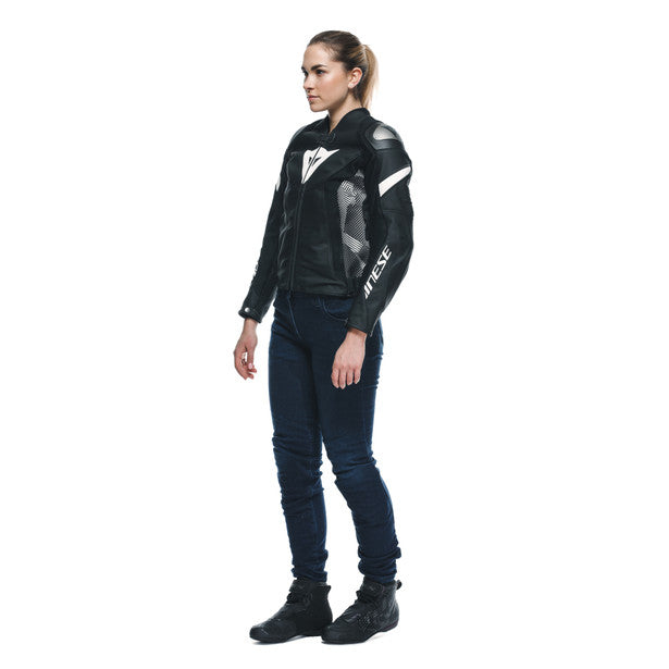 Dainese Avro 5 Ladies Leather Jacket Black / Black / White FREE 1 YEAR Returns, FREE UK Delivery | ThrottleChimp