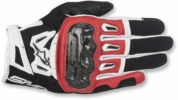 Alpinestars SMX-2 Air Carbon V2 Leather Gloves Black / Red / White FREE 1 Year Return, FREE UK Shipping | ThrottleChimp