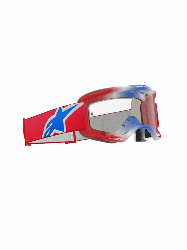 Alpinestars Vision 5 Corp Goggles Red / White / Blue / Clear FREE 1 Year Return, FREE UK Shipping | ThrottleChimp