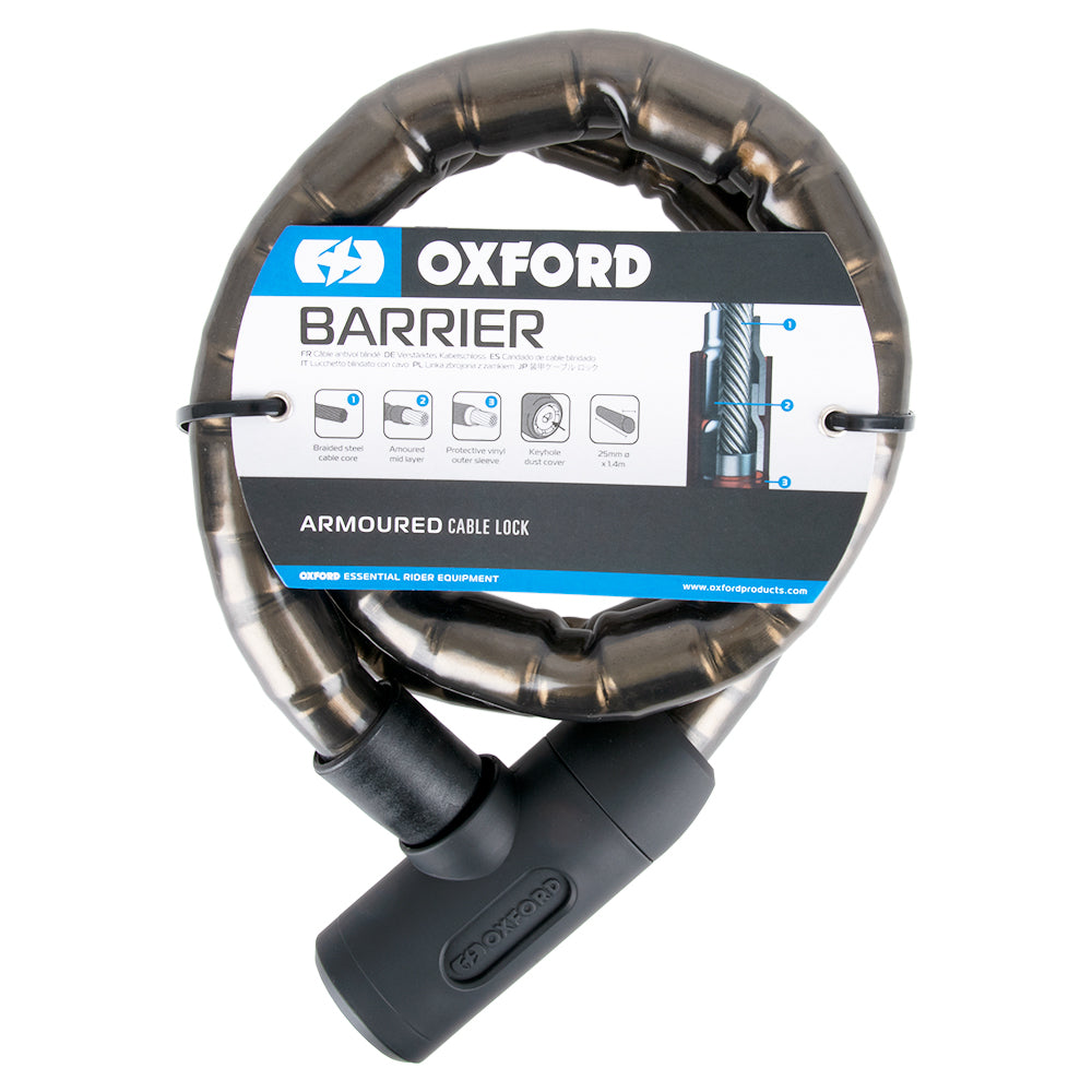 Oxford Barrier Armoured Cable Lock Smoke - 1.4m x 25mm - ThrottleChimp