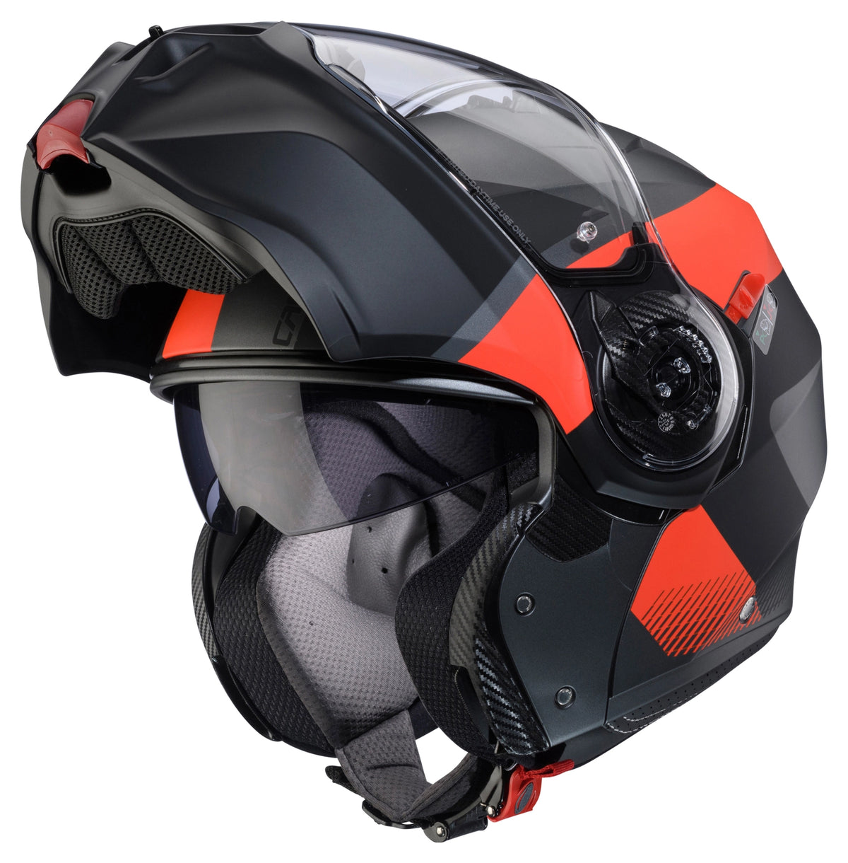 Caberg Duke Evo Indy Flip-Up Helmet Matt Gun Metal / Fluo Red / Black FREE 1 YEAR Returns, FREE UK Delivery | ThrottleChimp